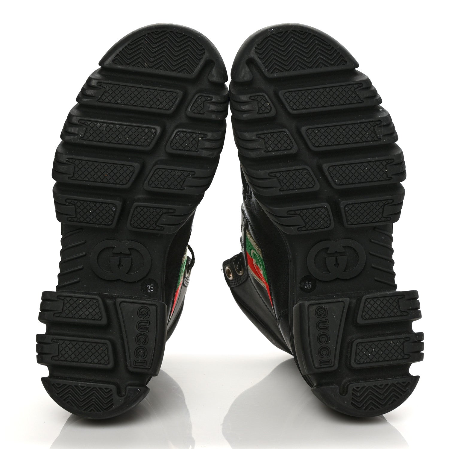 Gucci Quebec Calfskin Web Womens Interlocking G Lace Up Combat Boots 35 Black Mystic White Green Red 5 of 10