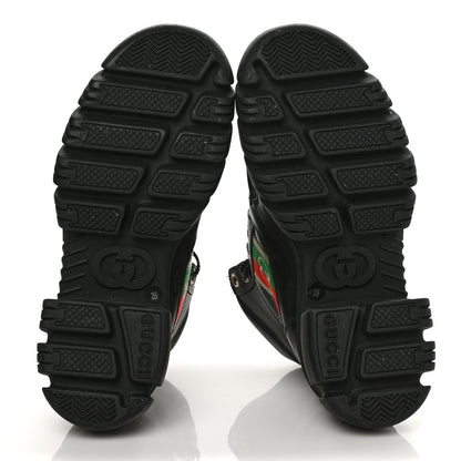 Gucci Quebec Calfskin Web Womens Interlocking G Lace Up Combat Boots 35 Black Mystic White Green Red 5 of 10