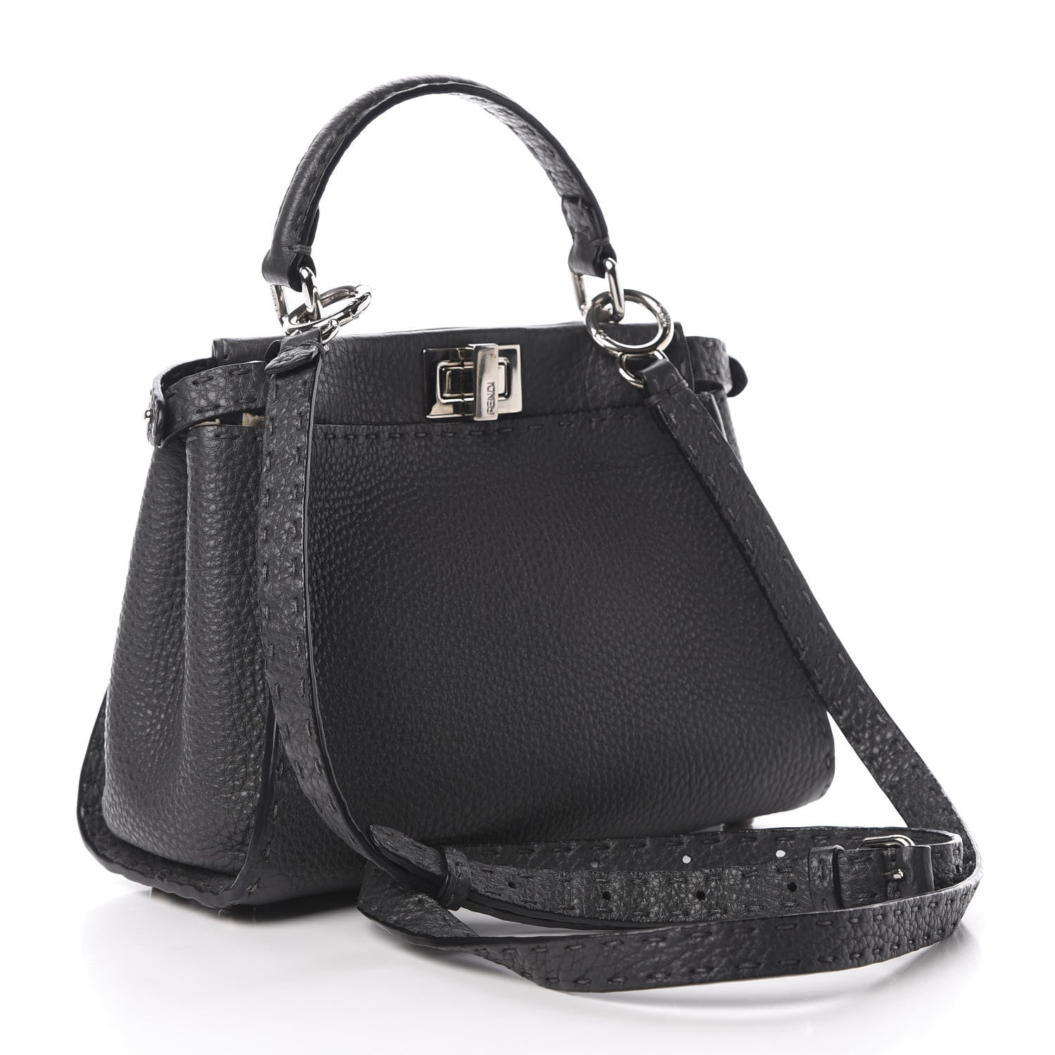 Fendi Cuoio Romano Selleria Bi-Color Mini Peekaboo Iconic Satchel Asfalto Latte 5 of 13