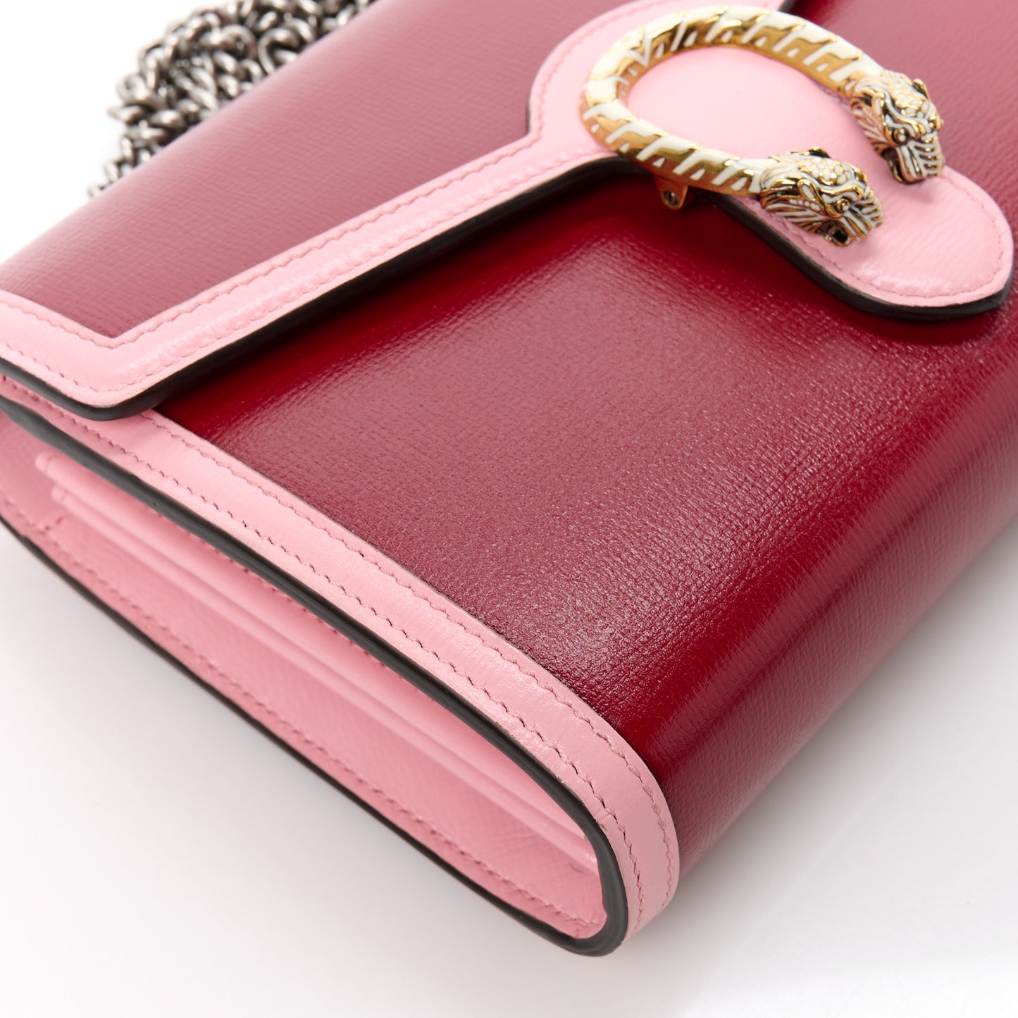 Azalea Calfskin Enamel Mini Dionysus Chain Wallet New Cherry Red Wild Rose Off White