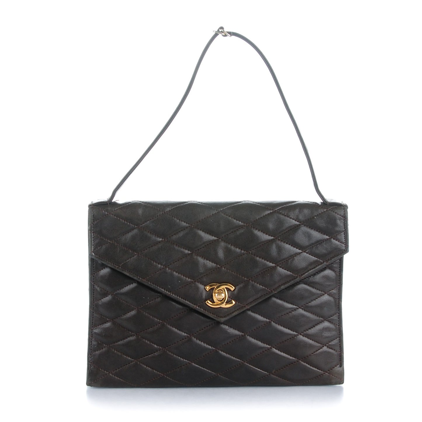 Lambskin Quilted Envelope Single Flap Brown
