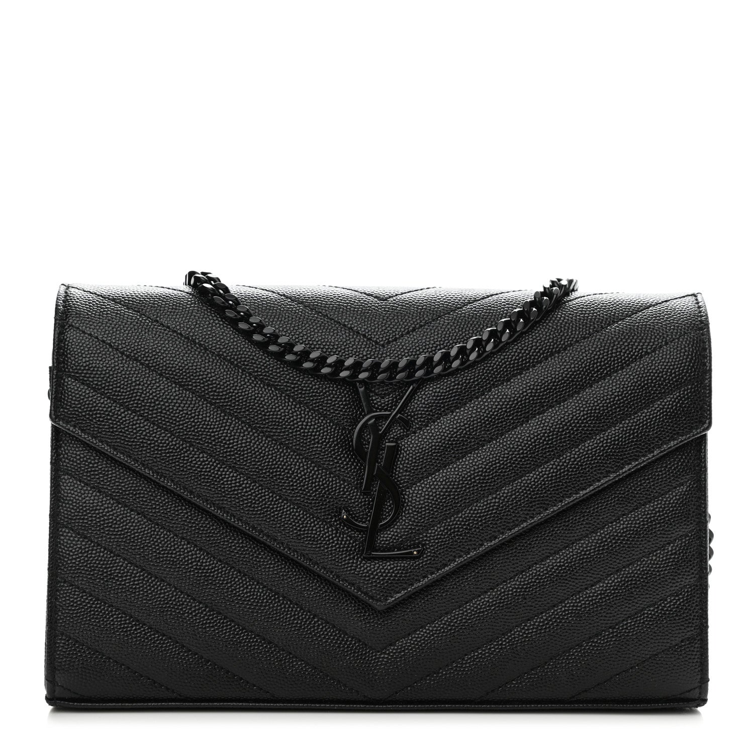 Saint Laurent Grain De Poudre Matelasse Chevron Monogram Chain Wallet Black 1 of 10