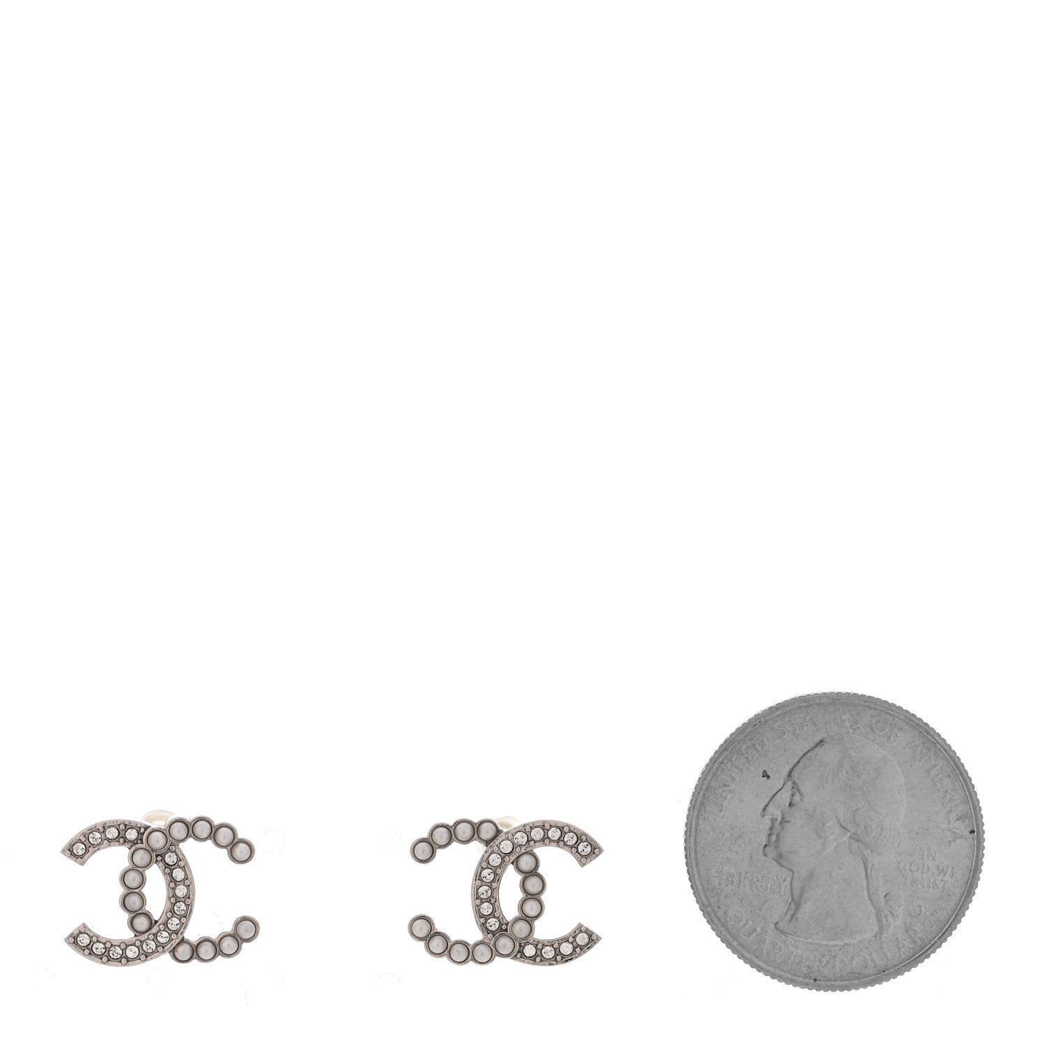 Chanel Crystal Pearl CC Earrings Silver 2 of 5
