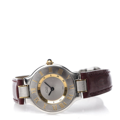 Cartier Stainless Steel 18K Yellow Gold Calfskin 28mm Must De 21 Quartz Watch Burgundy 3 of 9