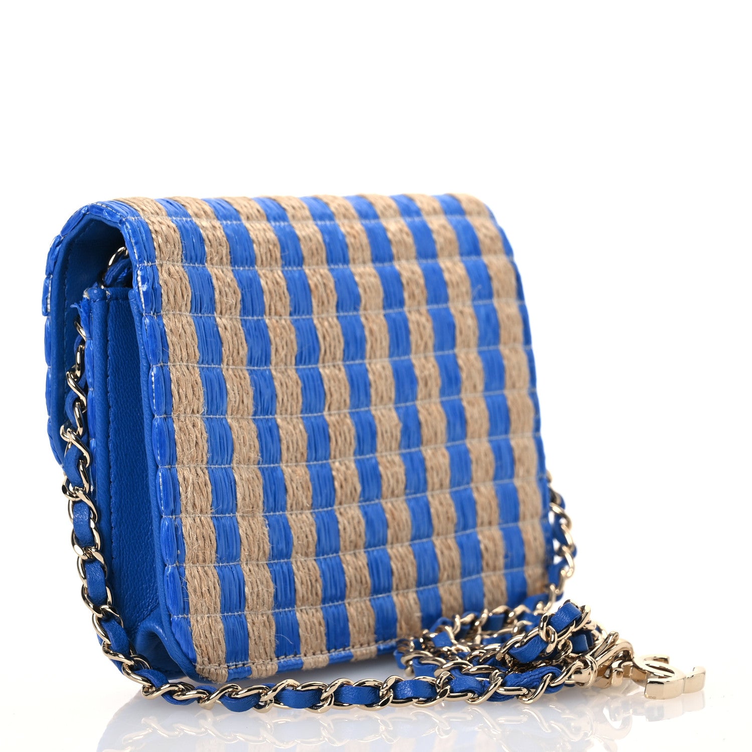 Chanel Raffia Jute Striped Belt Bag Blue Beige 3 of 14