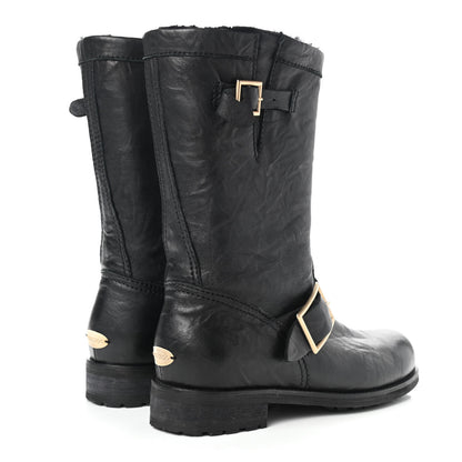 Jimmy Choo Lambskin Rabbit Fur Biker Boots 37.5 Black 4 of 11