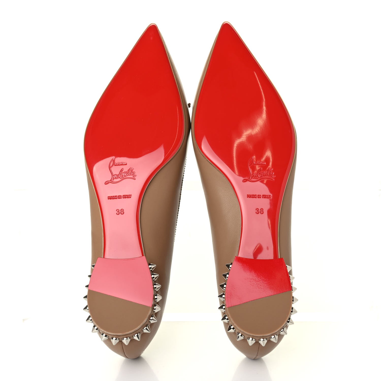 Christian Louboutin Nappa Spiked Hall Flats 38 Nude 4 of 4