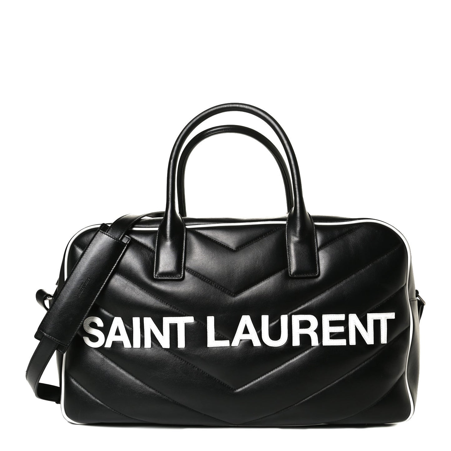 Calfskin Miles Logo Bowler Duffel Bag Black