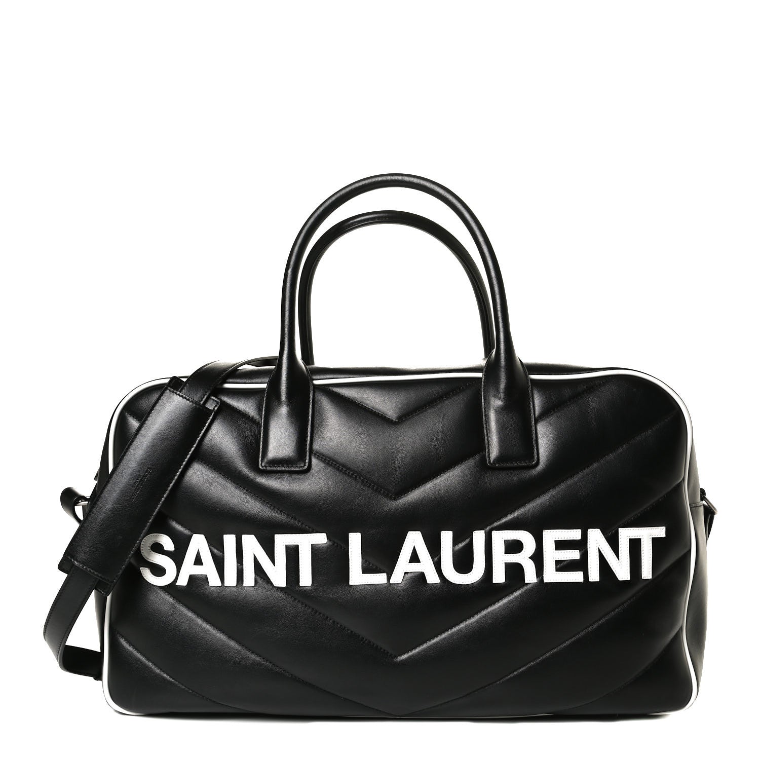 Saint Laurent Calfskin Miles Logo Bowler Duffel Bag Black 1 of 15