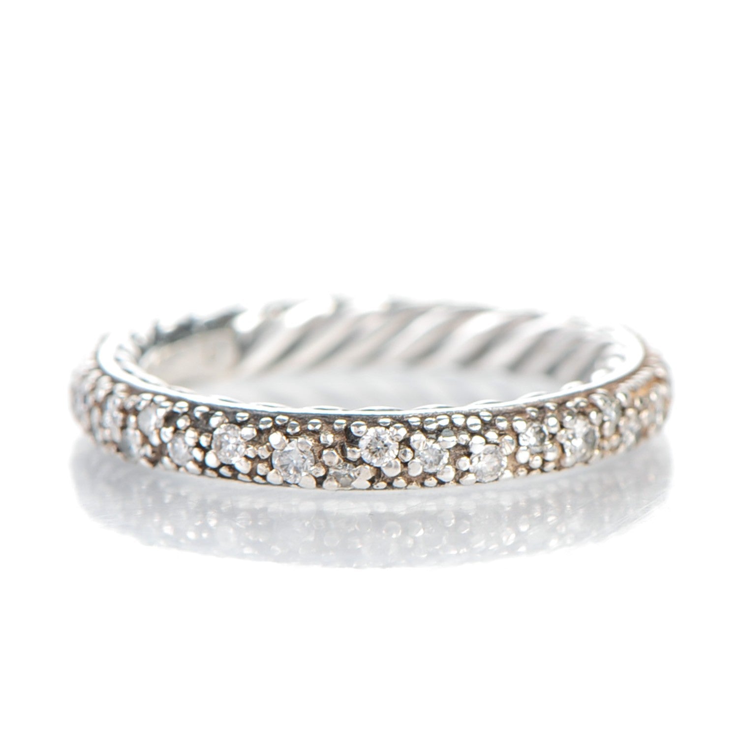 David Yurman Sterling Silver Diamond 3mm Midnight Melange Band Ring 48.5 4.75 3 of 5