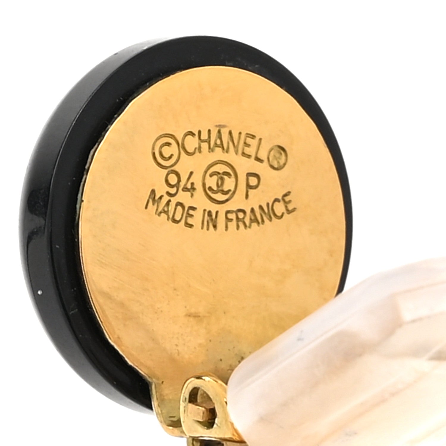 Chanel Resin Pearl CC Drop Clip On Earrings Gold Black White 4 of 4