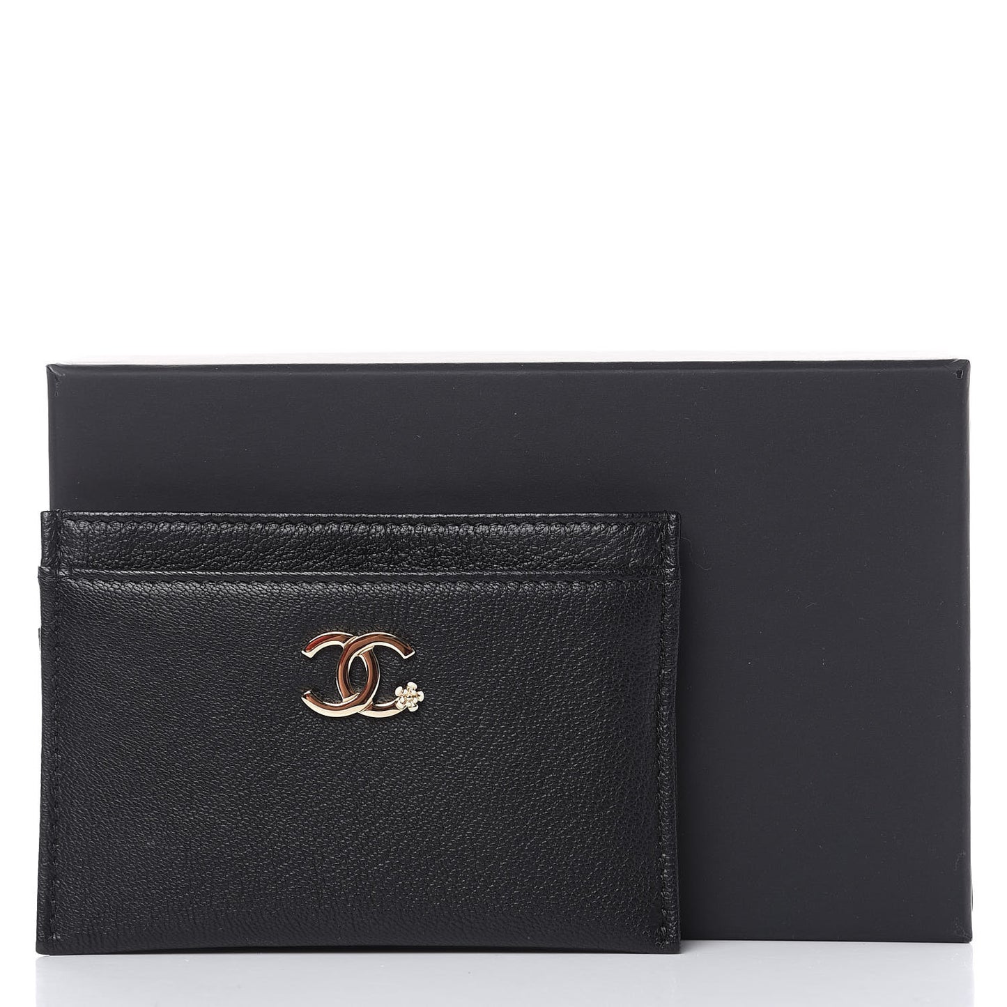 Calfskin Camellia Card Holder Black