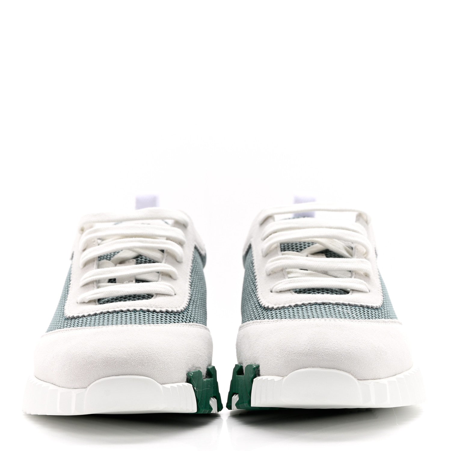 Hermes Air Mesh Suede Goatskin Bouncing Sneakers 40 Vert D'Eau White 2 of 8
