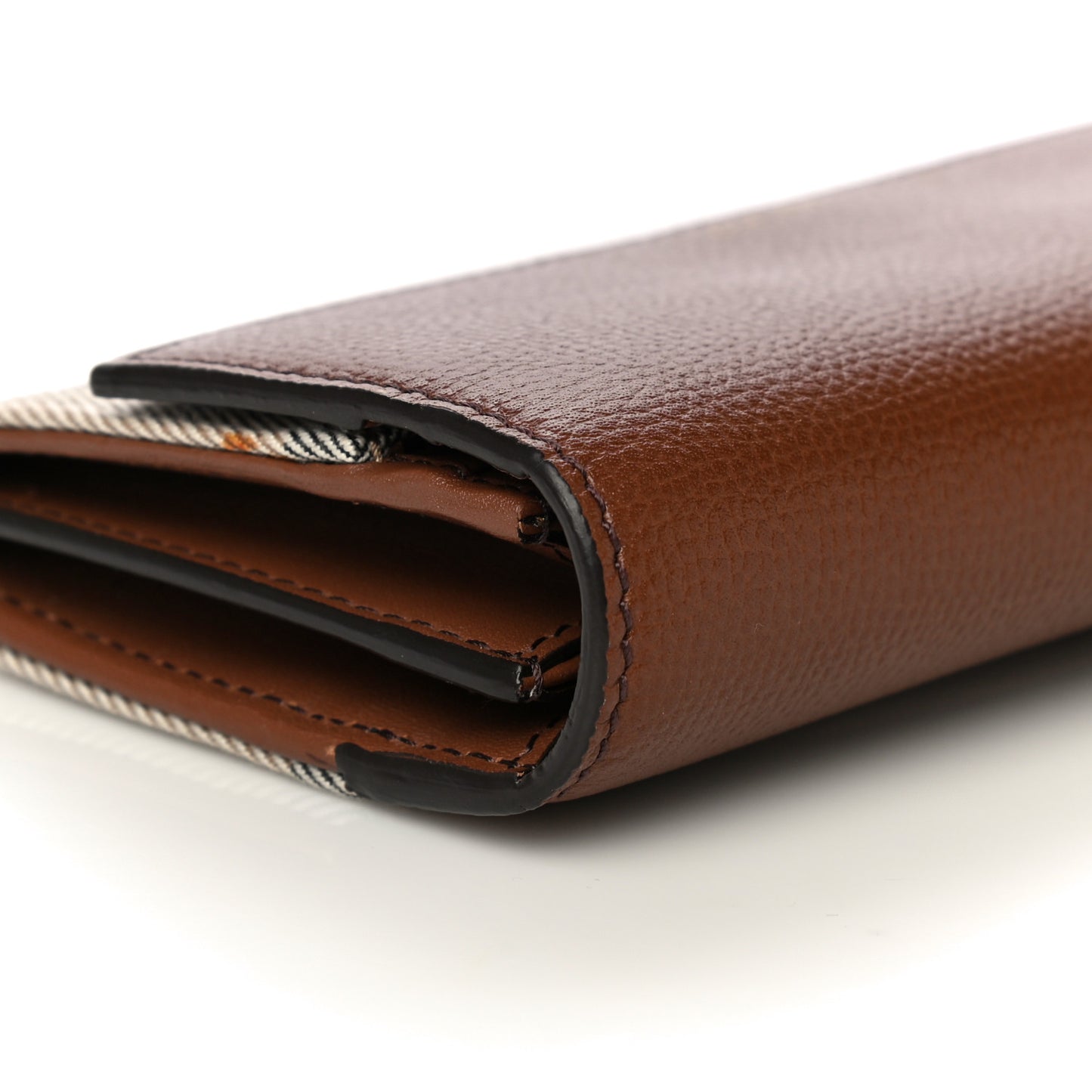Horseshoe Calfskin House Check Porter Continental Wallet Tan
