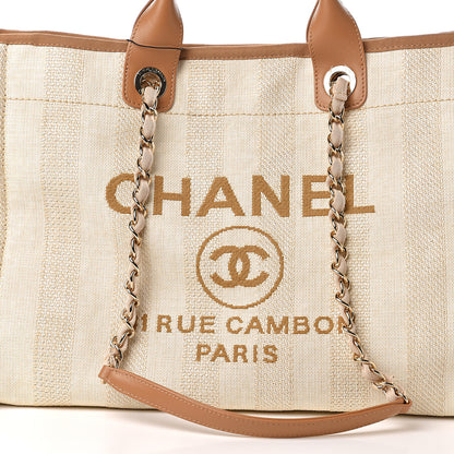 Chanel Straw Raffia Calfskin Striped Medium Deauville Tote Beige 9 of 9