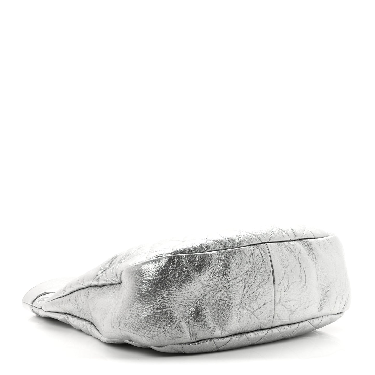 Metallic Crumpled Calfskin Small 31 Shopping Bag Silver