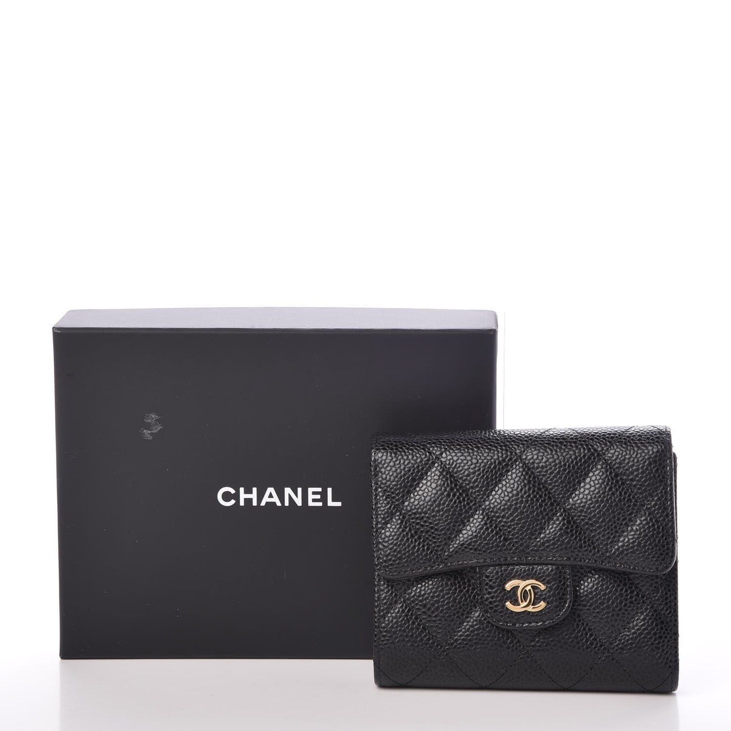 Caviar Quilted Compact Flap Wallet Black
