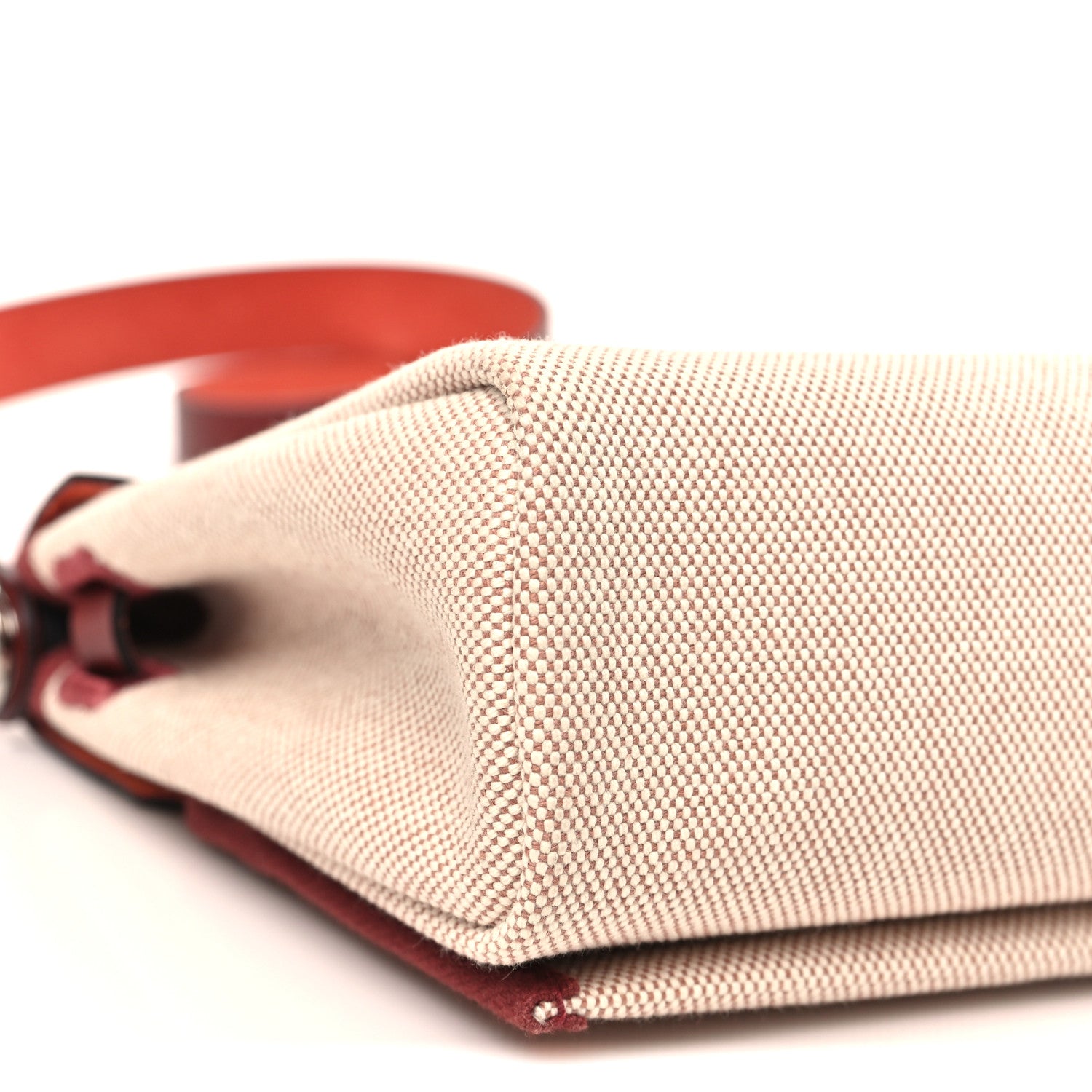Hermes Toile H Viking Vache Hunter Herbag Zip Retourne 20 Ecru Beige Rouge H 8 of 10