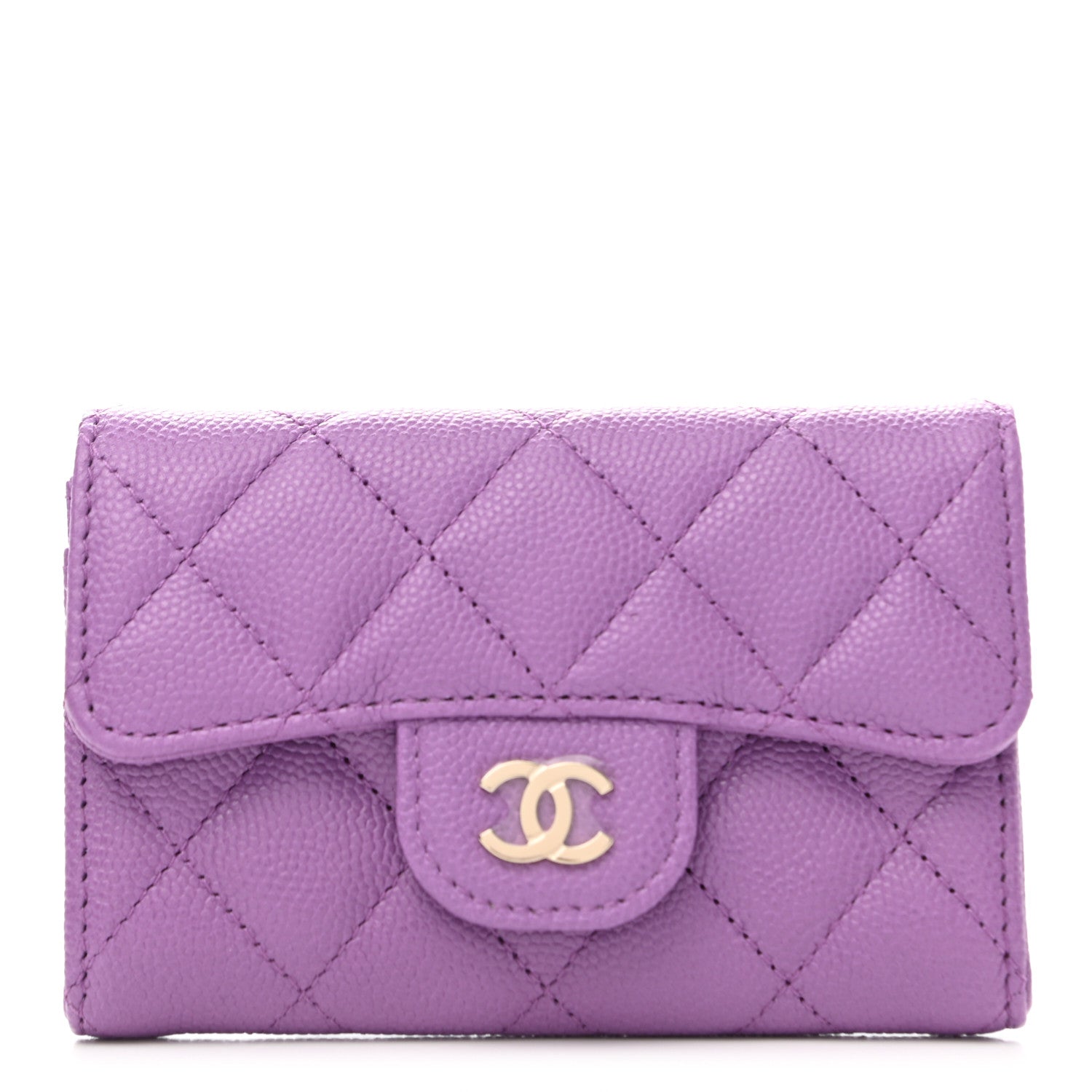 Chanel Caviar Quilted Flap Card Holder Wallet Purple 1 of 9