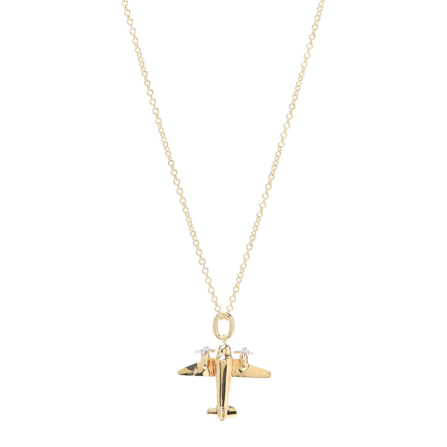 Tiffany 18K Yellow Gold Platinum Diamond Airplane Pendant Necklace 1 of 6