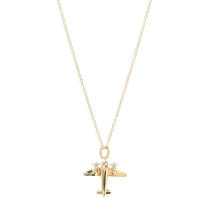 Tiffany 18K Yellow Gold Platinum Diamond Airplane Pendant Necklace 1 of 6