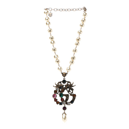 Gucci Crystal Pearl Marmont Dragon Necklace Aged Gold Multicolor 3 of 6