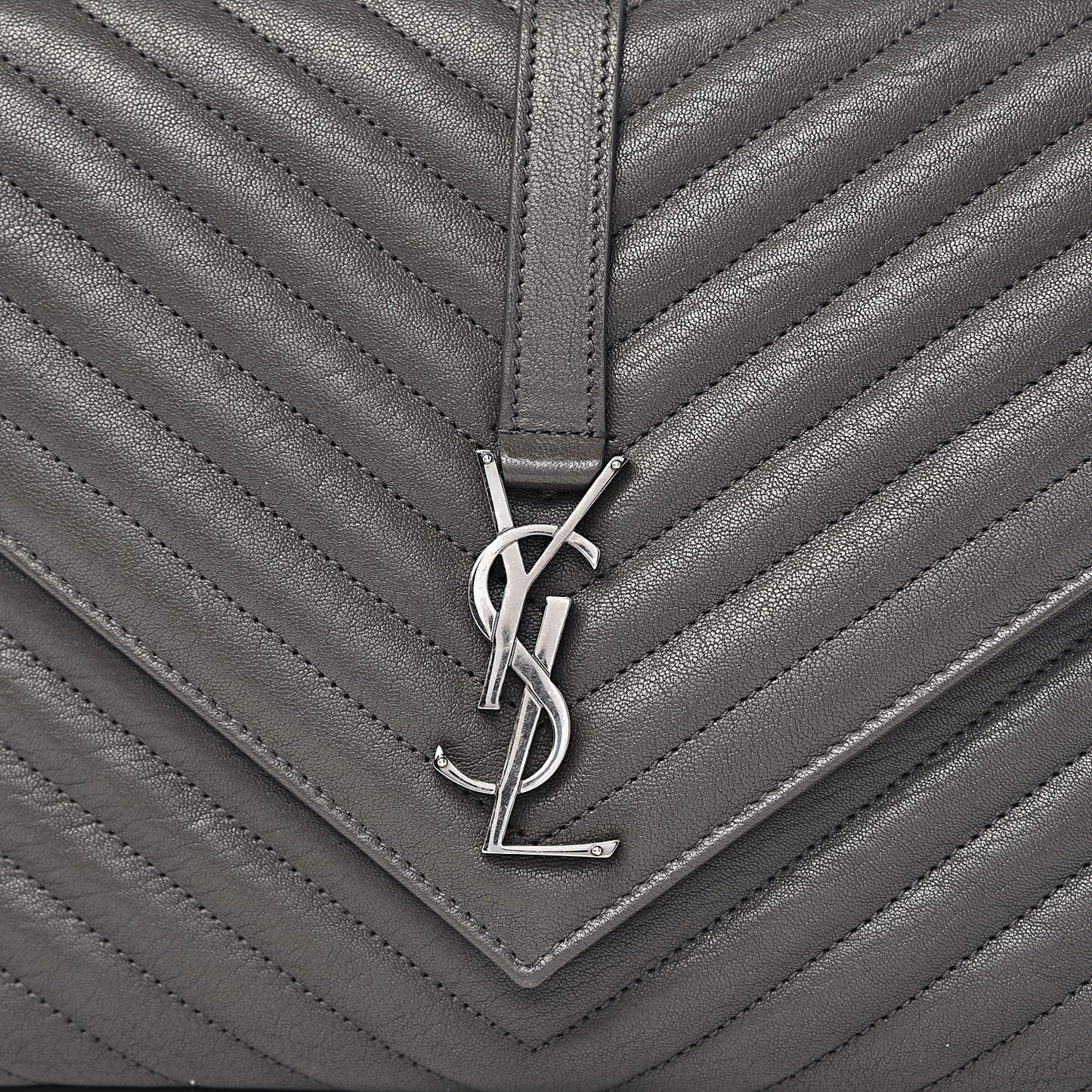 Sheepskin Matelasse Chevron Monogram Large College Satchel Dark Anthracite