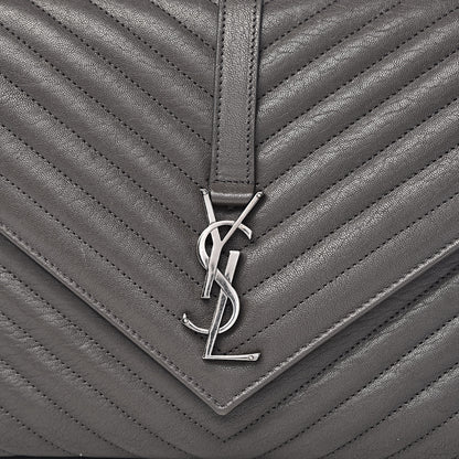 Saint Laurent Sheepskin Matelasse Chevron Monogram Large College Satchel Dark Anthracite 12 of 12