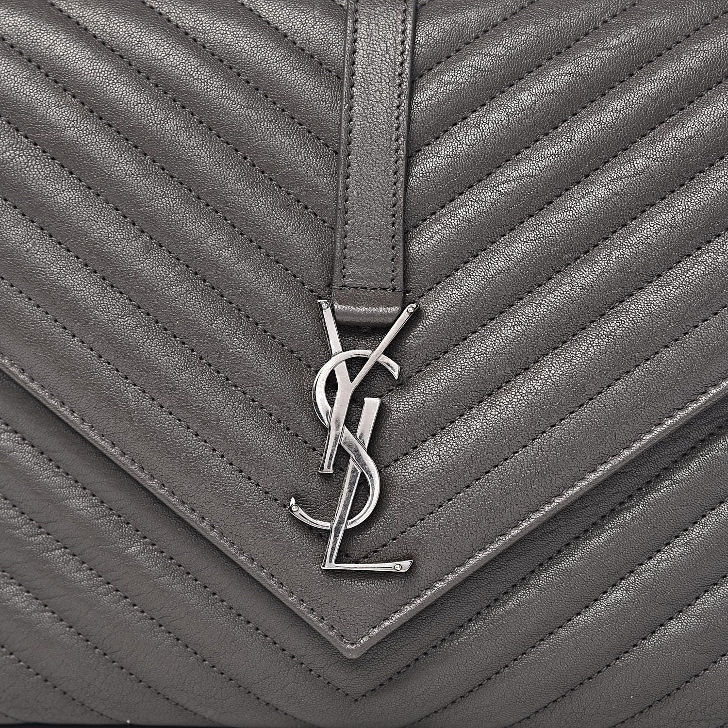 Saint Laurent Sheepskin Matelasse Chevron Monogram Large College Satchel Dark Anthracite 12 of 12