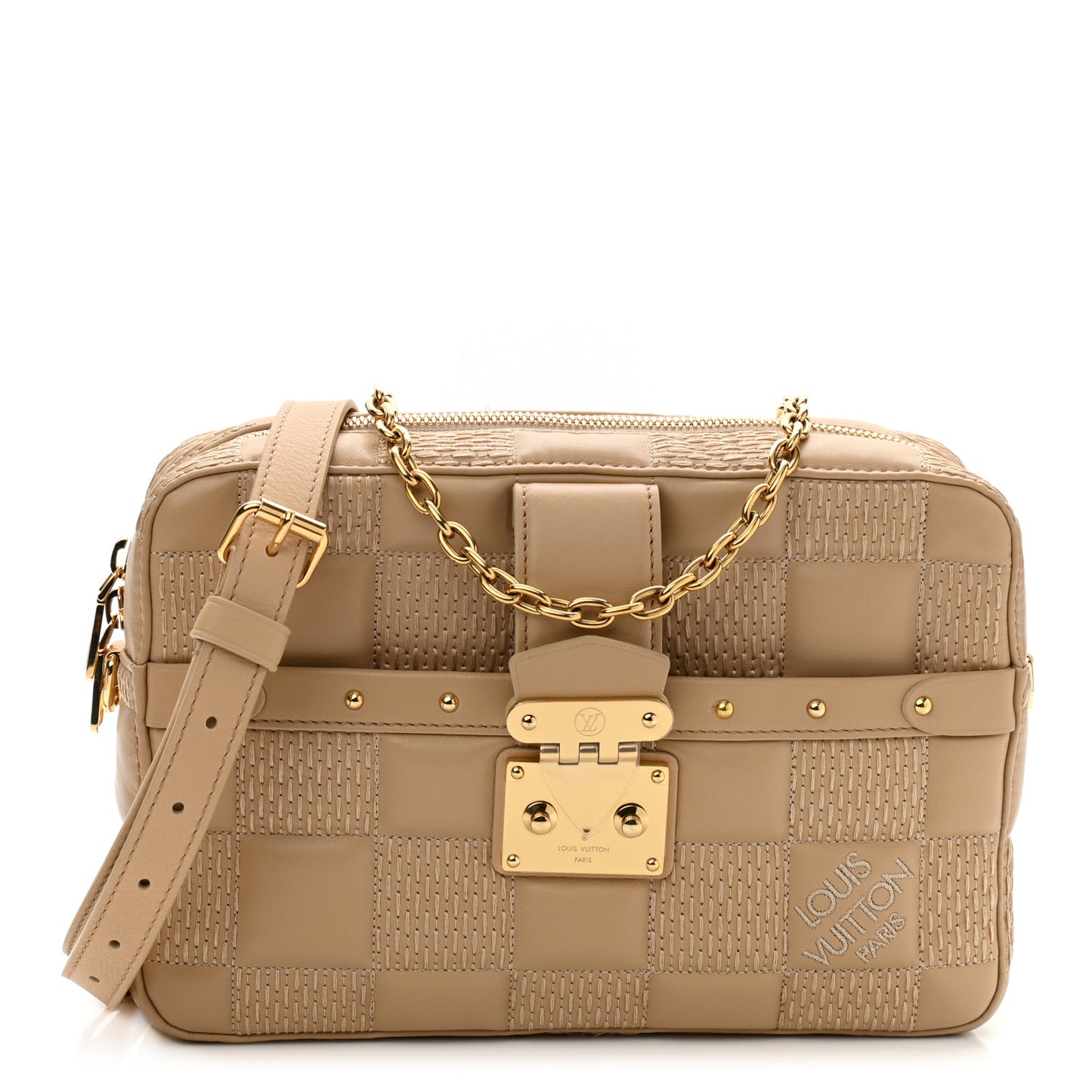 Lambskin Damier Quilt Troca MM Cashmere Beige