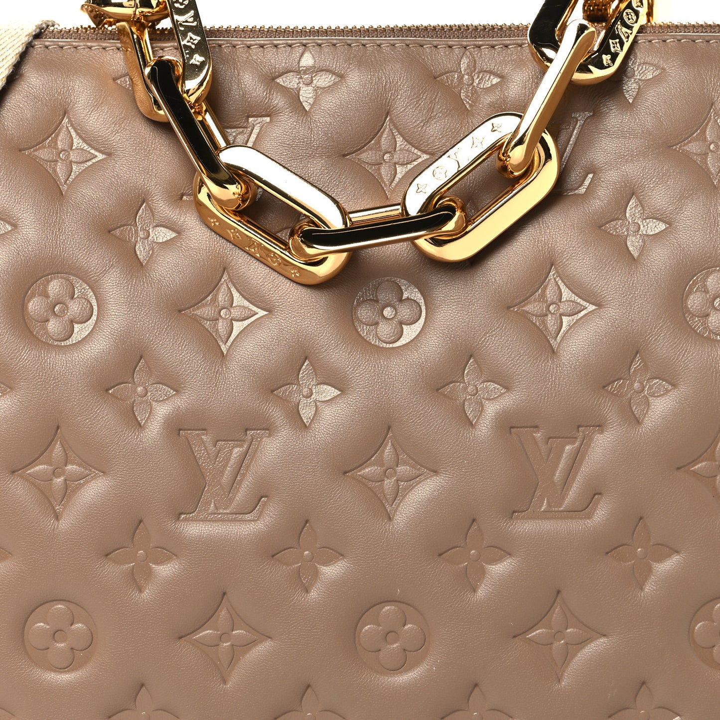 Lambskin Embossed Monogram Coussin MM Taupe