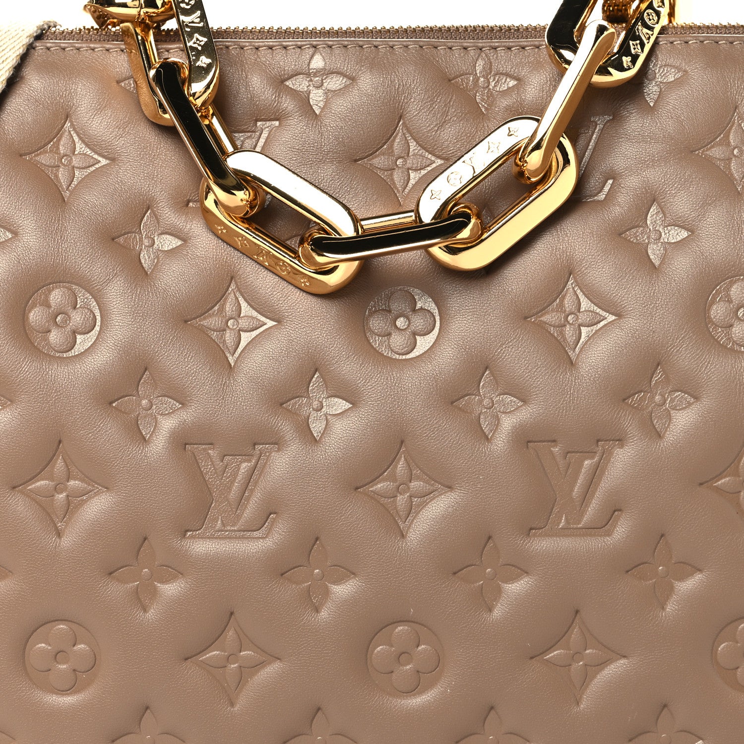 Louis Vuitton Lambskin Embossed Monogram Coussin MM Taupe 9 of 11