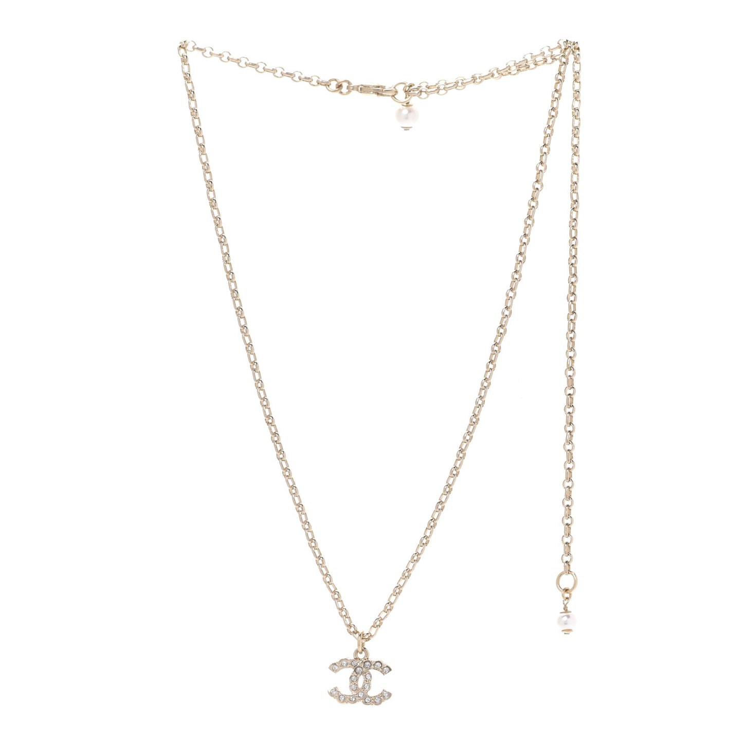 Pearl Crystal CC Pendant Necklace Gold