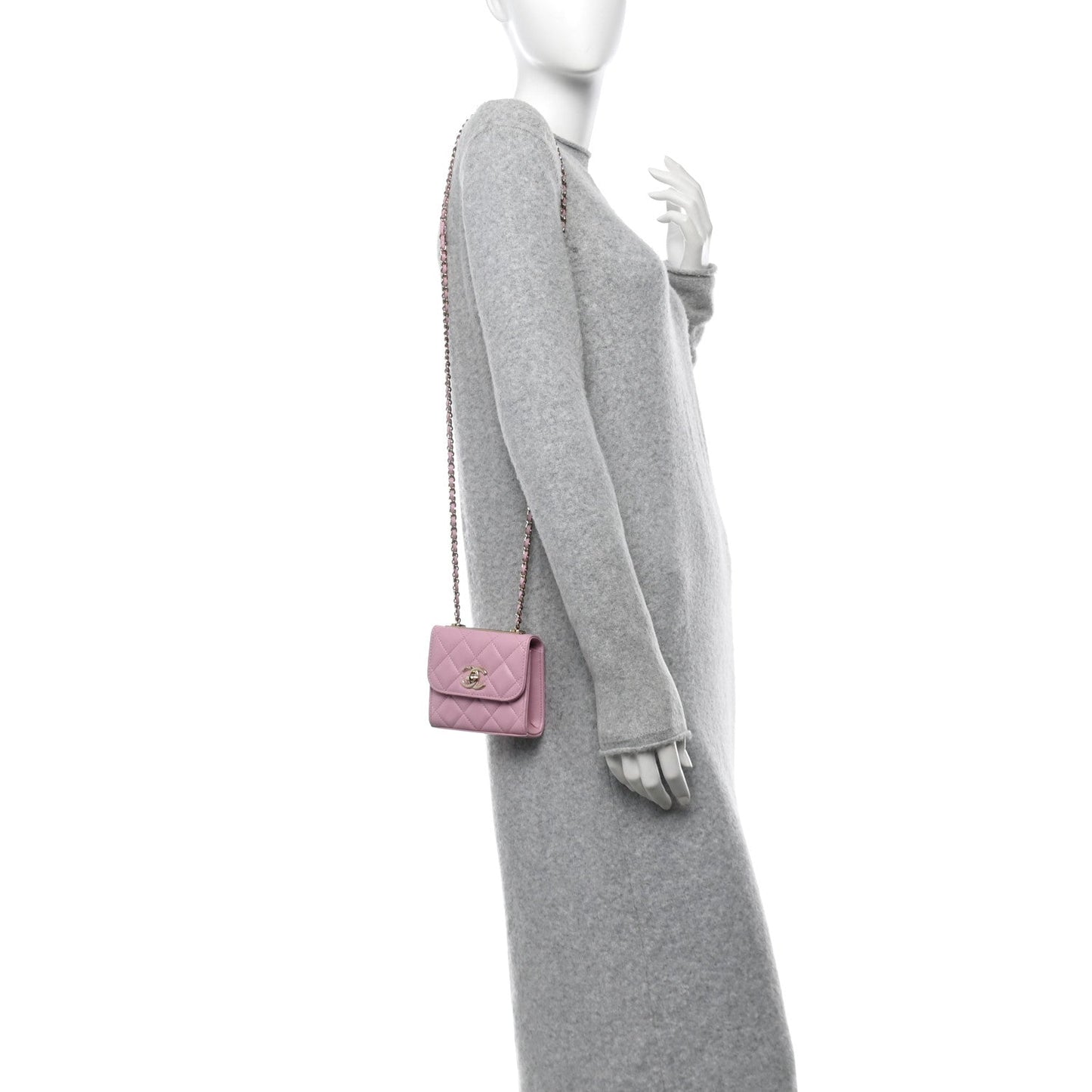 Lambskin Quilted Mini Trendy CC Clutch With Chain Pink