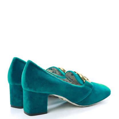 Gucci Softy Velvet GG Victoire 55mm Loafer Pumps 38 Pavone 4 of 8