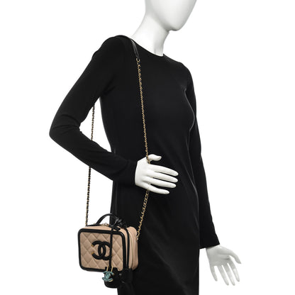 Chanel Caviar Quilted Small CC Filigree Vanity Case Beige Black 2 of 9