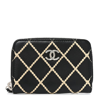 Chanel Lambskin Double Stitch Zip Coin Purse Black 1 of 8