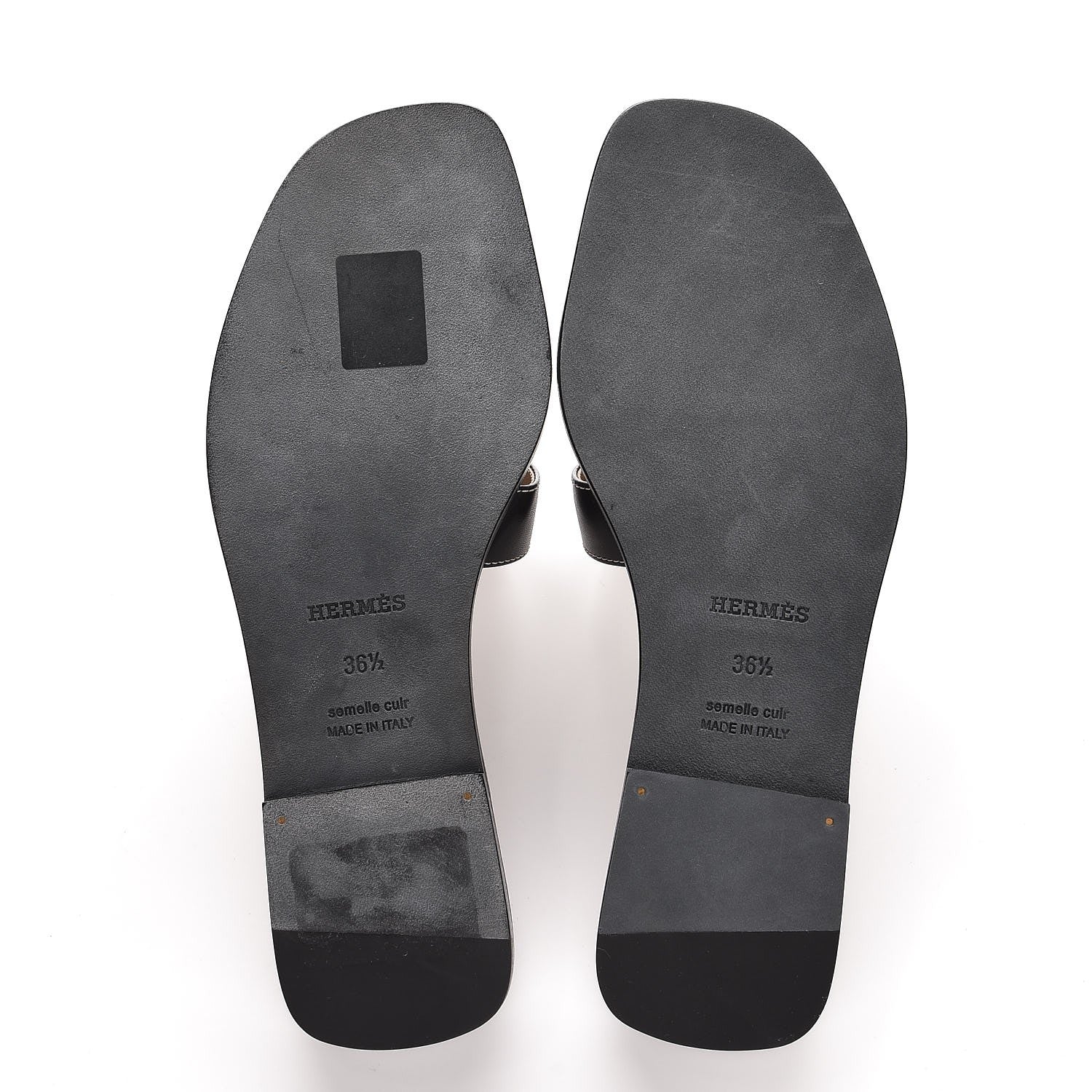 Hermes Box Calfskin Oran Sandals 36.5 Black 5 of 11