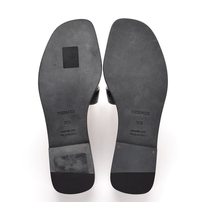 Hermes Box Calfskin Oran Sandals 36.5 Black 5 of 11