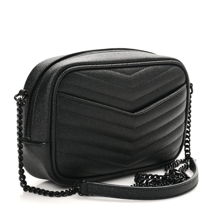 Saint Laurent Grain De Poudre Matelasse Monochrome Monogram Mini Lou Camera Bag Black 3 of 11