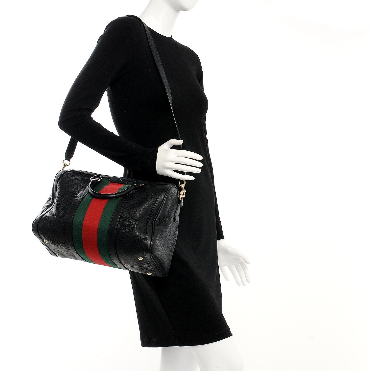 Gucci Calfskin Vintage Web Medium Boston Black 2 of 11