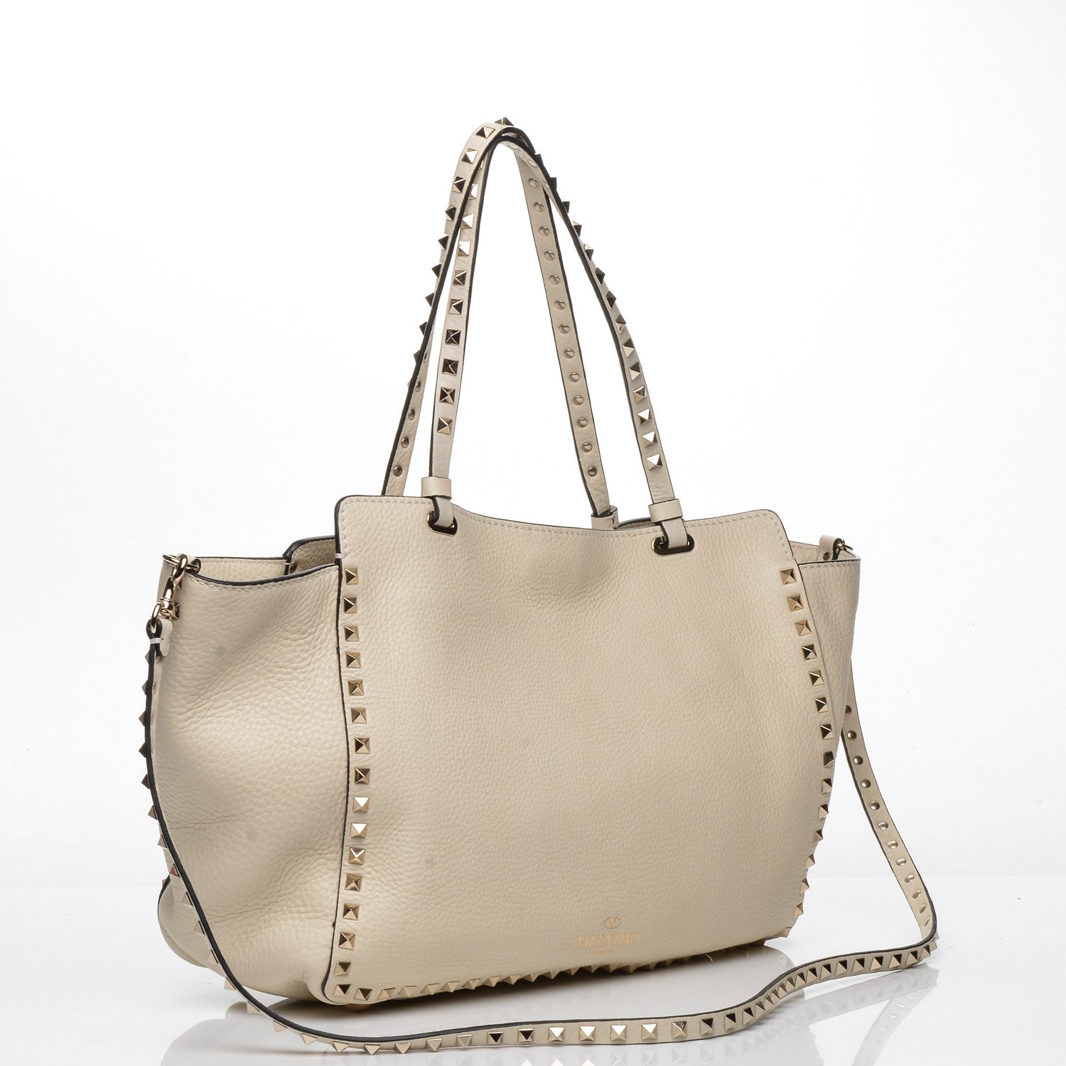Valentino Garavani Pebbled Calfskin Medium Rockstud Tote Light Ivory 3 of 8