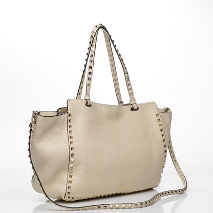 Valentino Garavani Pebbled Calfskin Medium Rockstud Tote Light Ivory 3 of 8