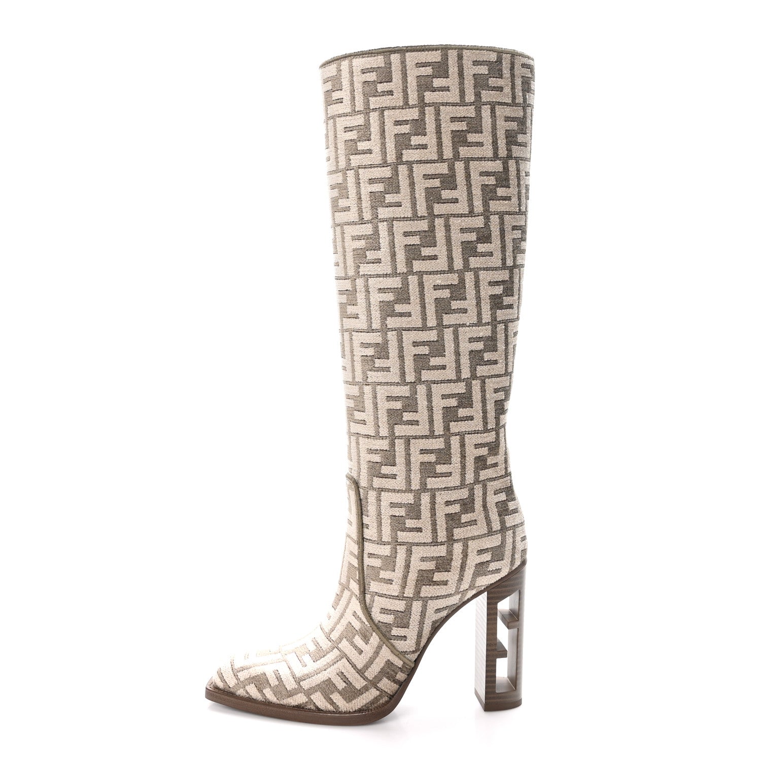Fendi Chenille Jacquard FF 110mm Cut Baguette Knee Boots 38 Tortora Nuvola 1 of 7