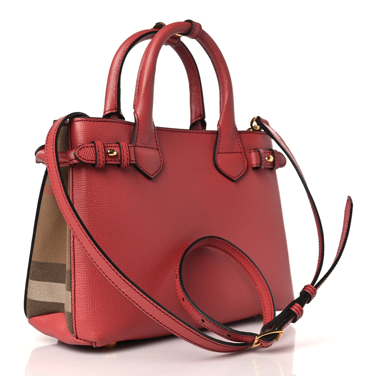 Grainy Calfskin House Check Small Banner Tote Cinnamon Red