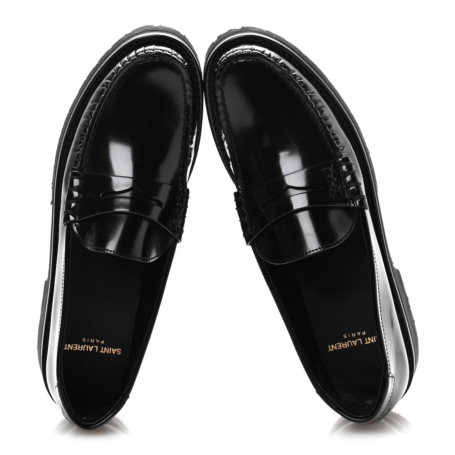 Saint Laurent Glazed Calfskin Chunky Le Loafer Penny Slippers 38 Black 2 of 8