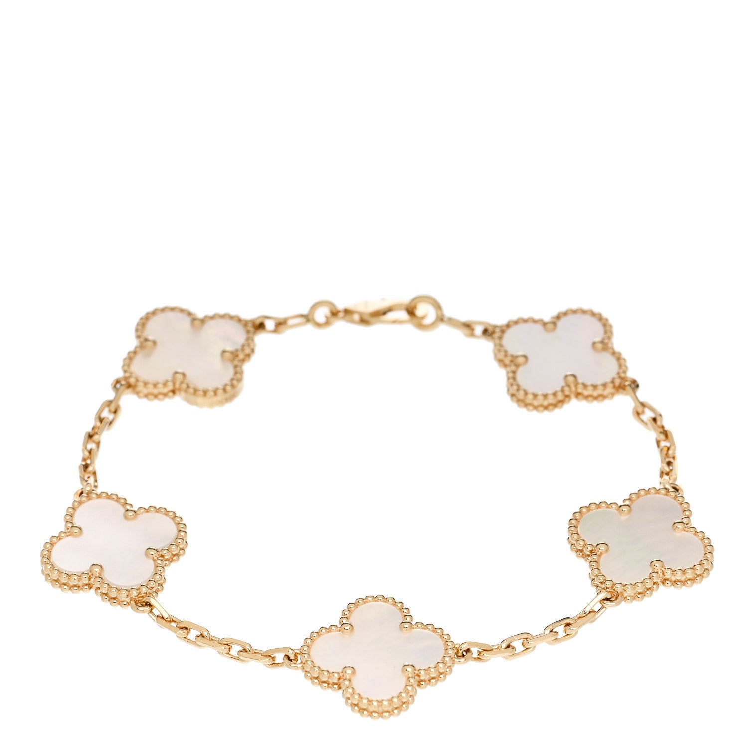 Van Cleef & Arpels 18K Yellow Gold Mother of Pearl 5 Motifs Vintage Alhambra Bracelet 1 of 5