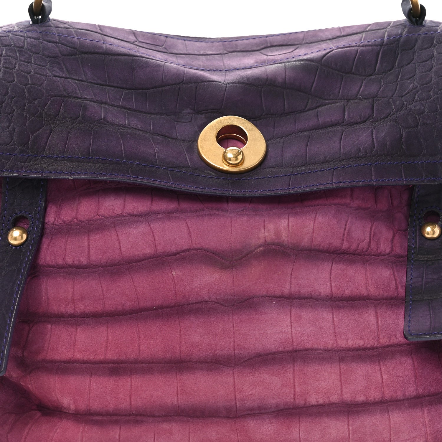 Saint Laurent Nubuck Crocodile Embossed Large Muse Two Purple Pink