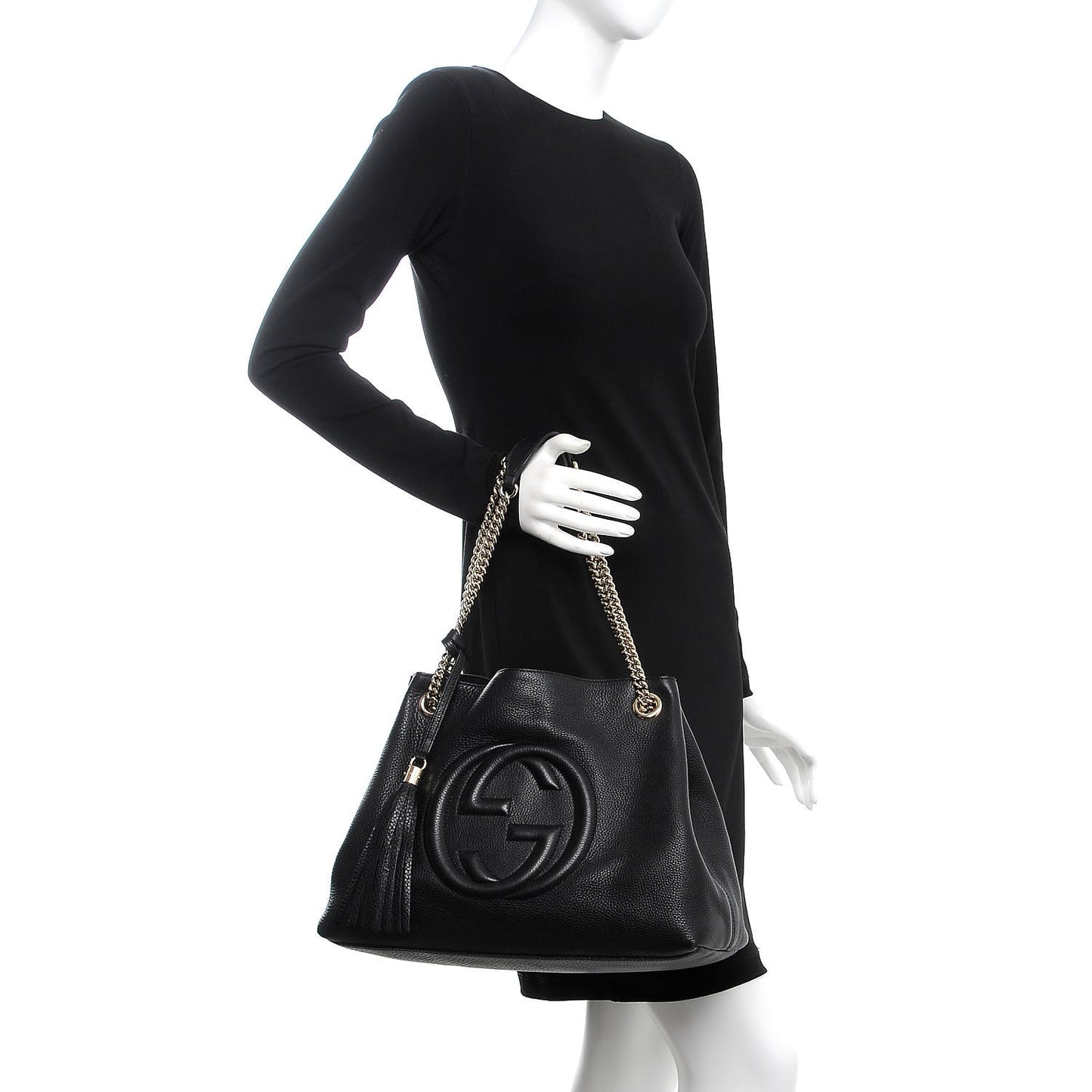 Pebbled Calfskin Medium Soho Chain Shoulder Bag Black