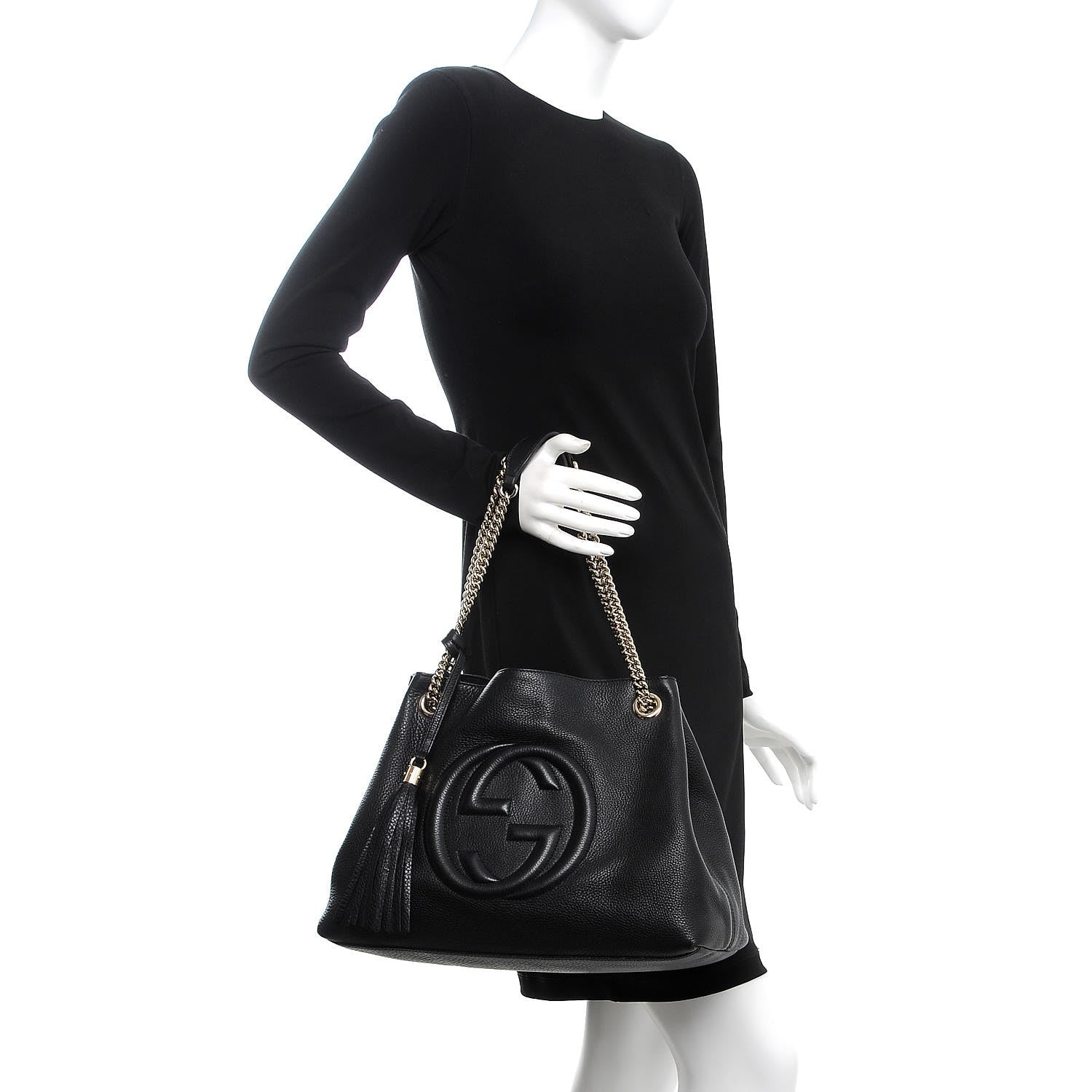 Gucci Pebbled Calfskin Medium Soho Chain Shoulder Bag Black 2 of 8